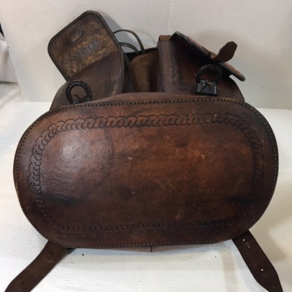 Genuine Leather Rainbow Woven Natural Dyes Textile Backpack Made in Bolivia BOHO - Picture 4 of 16